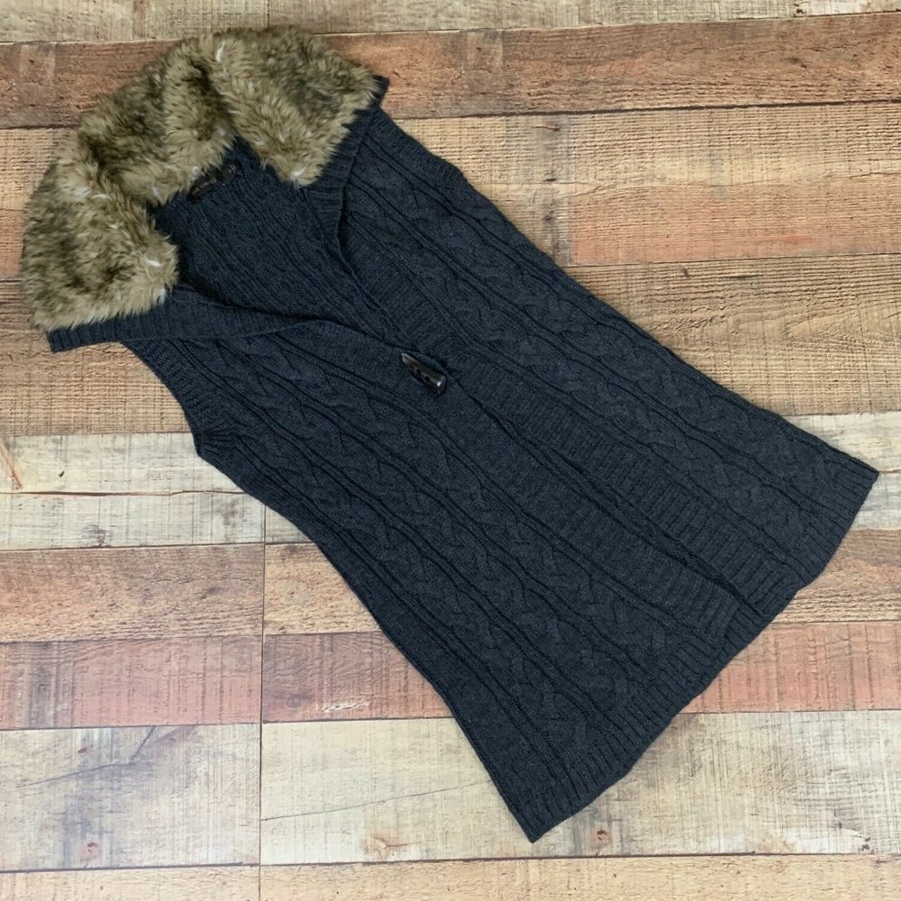 The Limited Faux Fur Collar Grey Sweater Vest